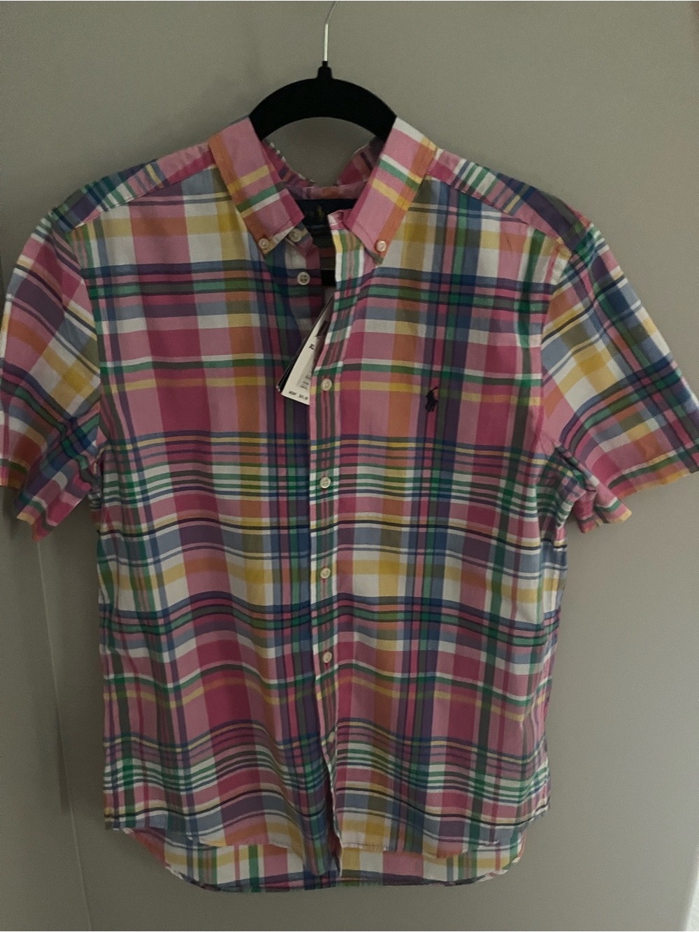 Boys Plaid Short-Sleeve Button-Down Shirt - Pink Multi sz 18
